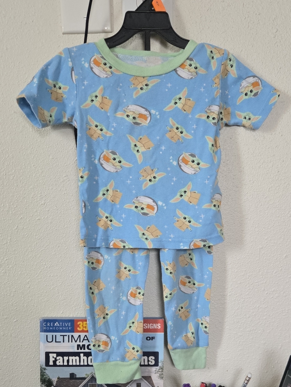 Star Wars Blue Kids Pajama Set with Light Green Trim - Grogu Print